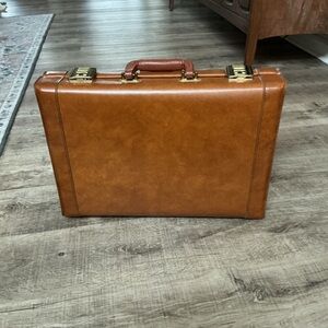 Vintage Retro Cognac Leather Briefcase Lawyer Doctor Pilot Document Case AIRWAY